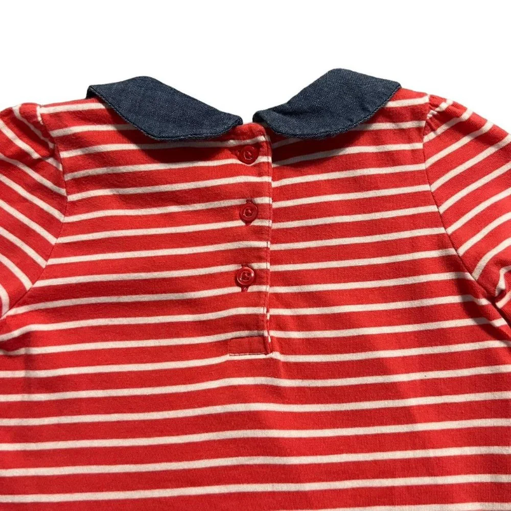 Baby Gap 6-12m Coral Striped Chambray Ruffles Bodysuit Onesie